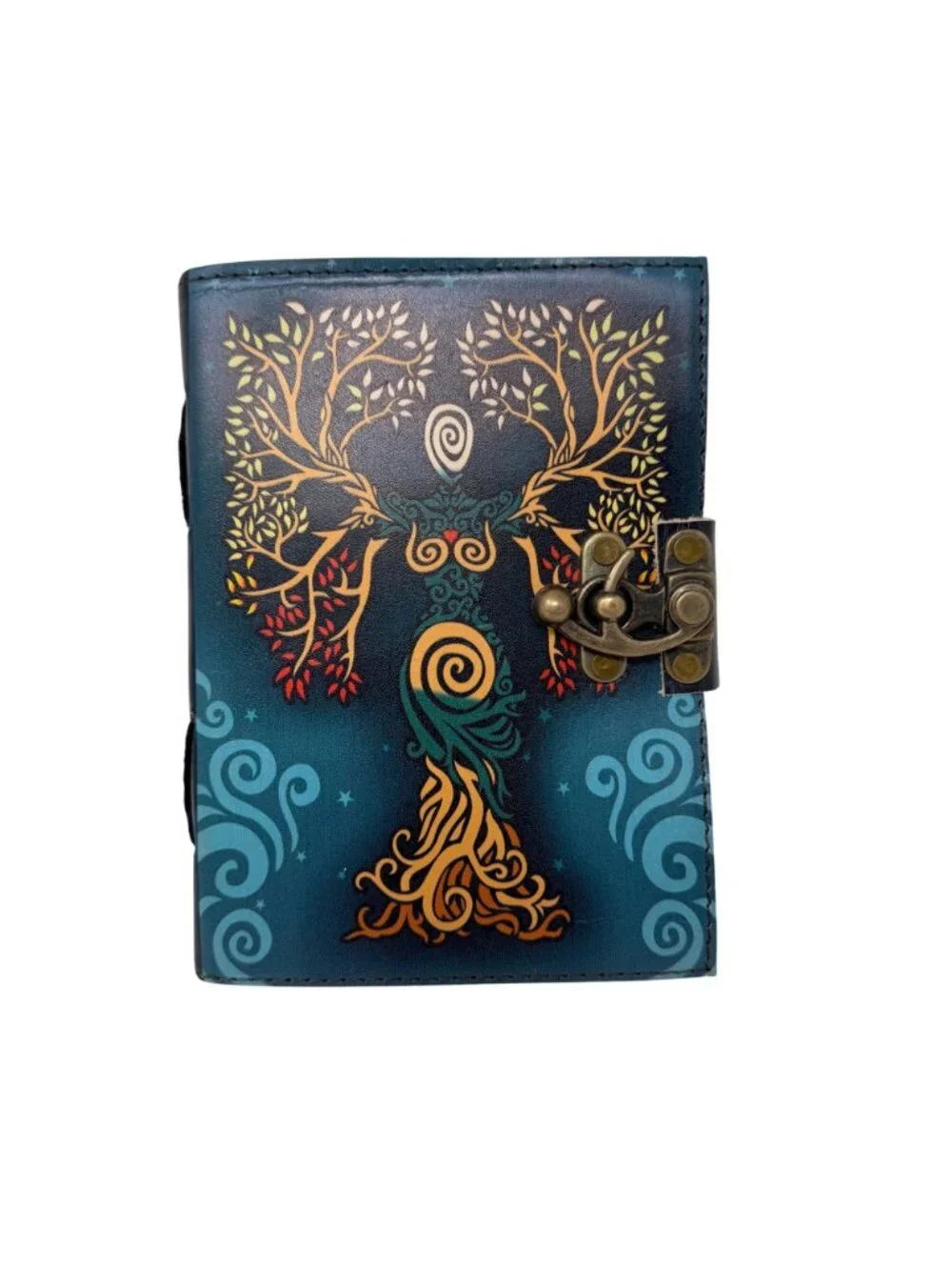 Tree of Life Goddess Leather Journal Lock Clasp Handmade Deckle‎ Paper